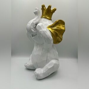 White and Gold Peekaboo Elephant 🐘 Wooden Sculpture